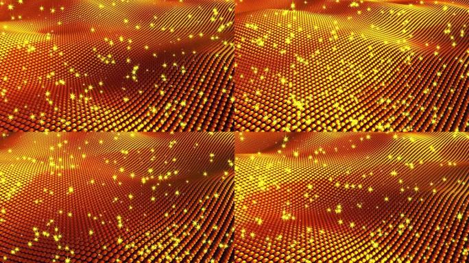 许多金球的波浪形表面。3d渲染背景，现代计算机生成