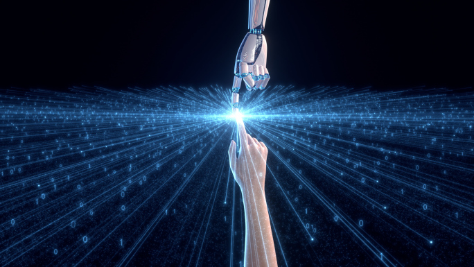 人与机器人手接触迸发数据光芒4k视频素材