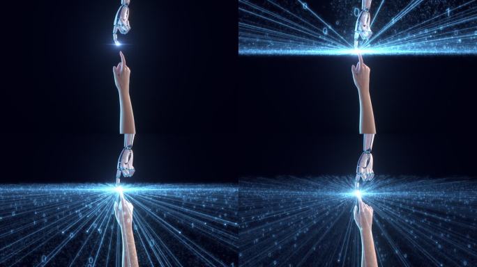 人与机器人手接触迸发数据光芒4k视频素材