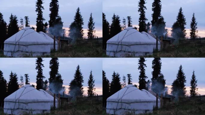 新疆哈萨克族房屋和yurt的烹饪时间