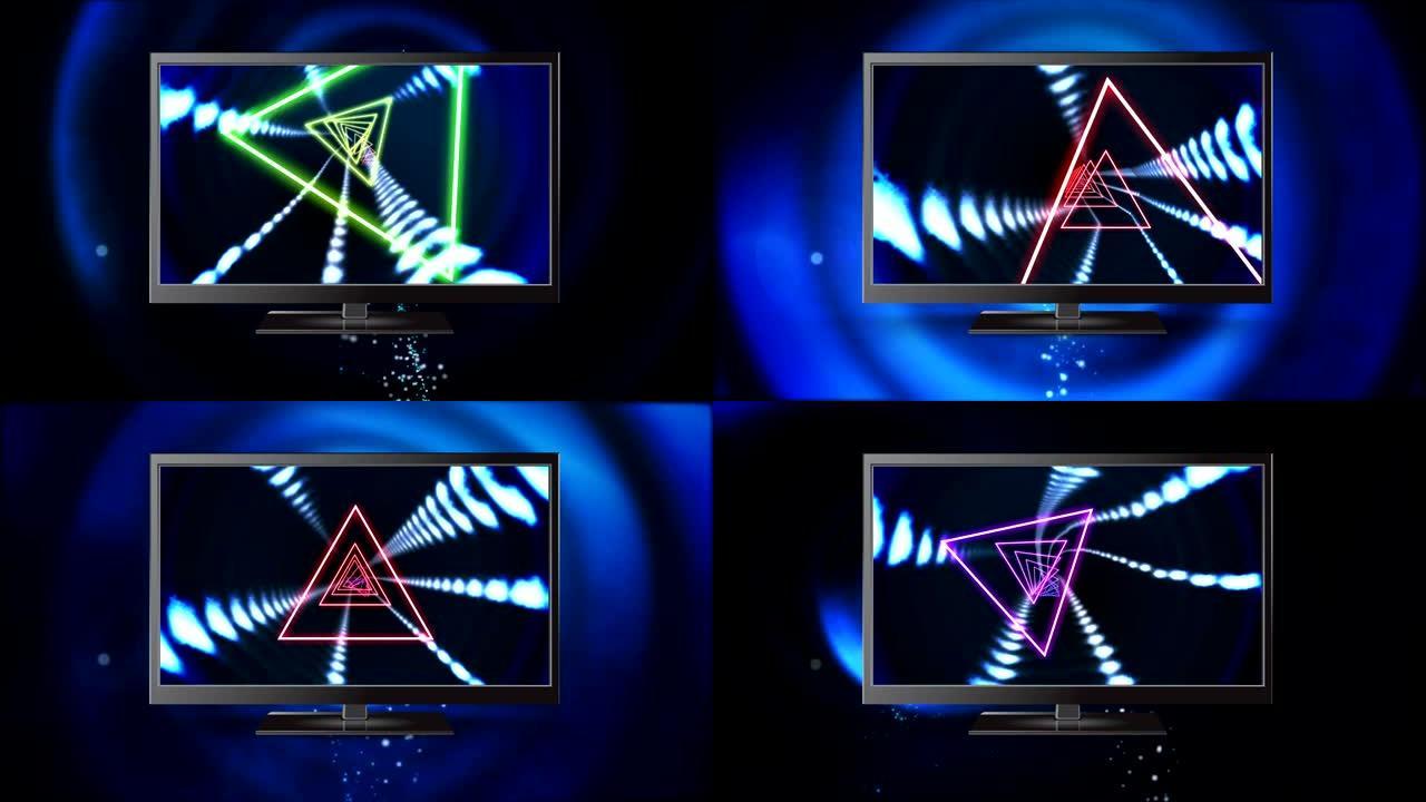 屏幕上带有三角形效果的平板电视