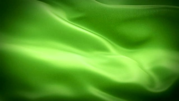 草色背景视频在风中挥舞的丝绸旗帜动画。逼真的绿旗背景。草彩旗循环特写1080p全高清镜头。草地草坪绿