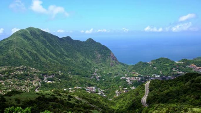 新北市有道路的基隆山4k鸟瞰图。景观