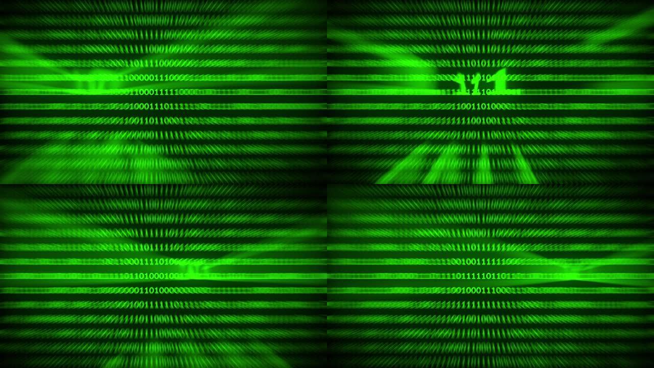 背景上的绿色二进制代码，数字计算机概念