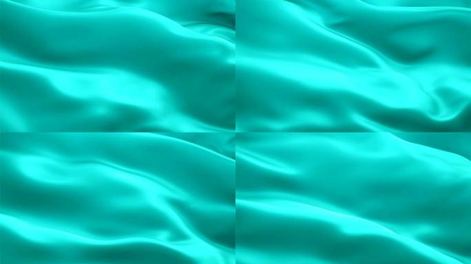 绿松石色背景视频在风中挥舞的丝绸旗帜动画。逼真的水旗背景。绿松石色旗循环特写1080p全高清镜头。绿