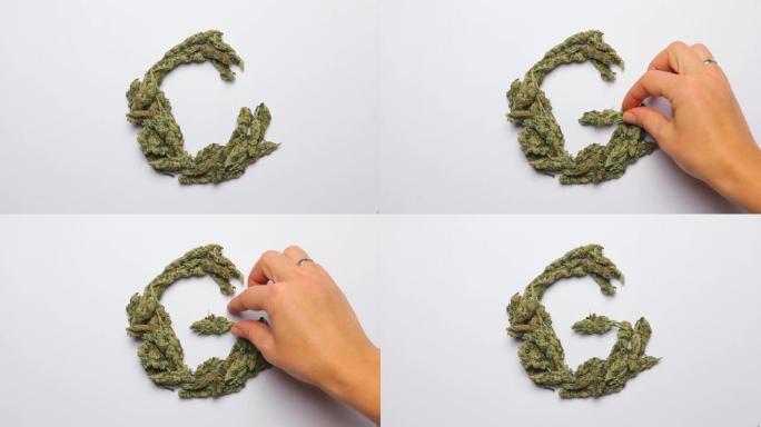 hand用大麻制作字母g，英文字母