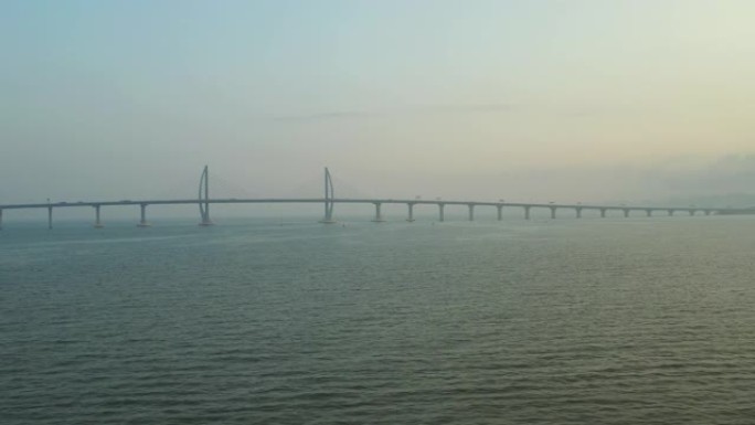 日落天空著名澳门香港交通大桥空中全景4k中国