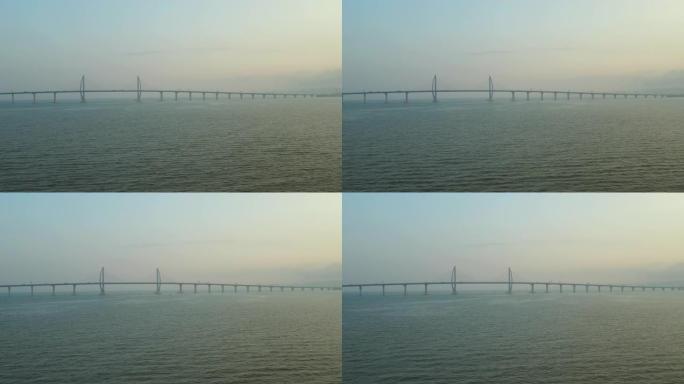 日落天空著名澳门香港交通大桥空中全景4k中国