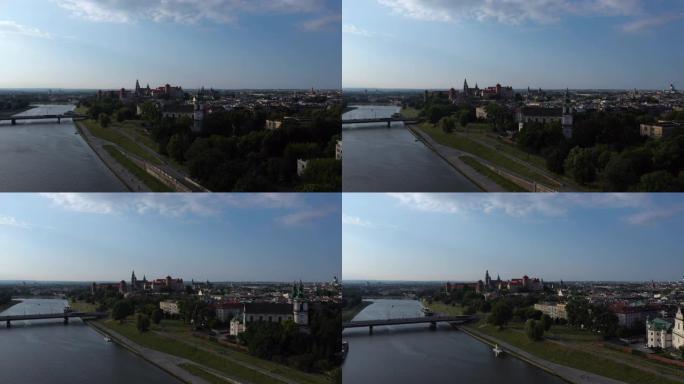 无人机飞越克拉科夫的维斯瓦河。
