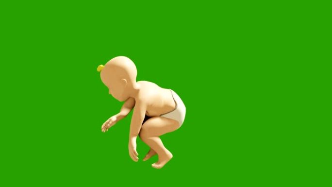 一个小孩在绿屏上跳舞。小型跳舞儿童的3D渲染动画。