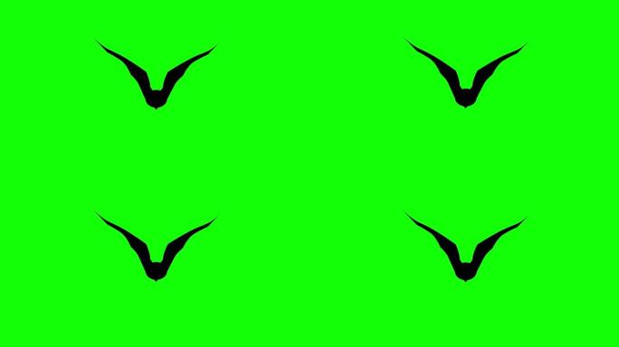 平面风格动画蝙蝠悬停在绿色背景下。无缝循环背景。