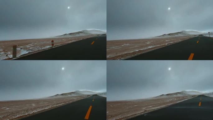 西藏旅游317国道车窗外云雾雪原