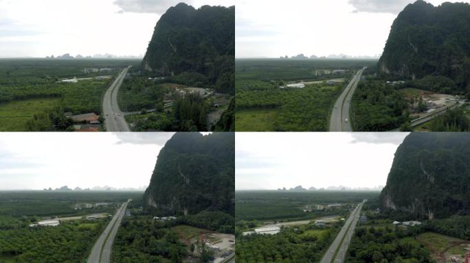泰国山区和热带森林之间的高速公路，全高清无人机拍摄