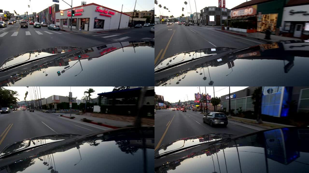 洛杉矶前车顶视图挡风玻璃反射黄昏荷兰角四