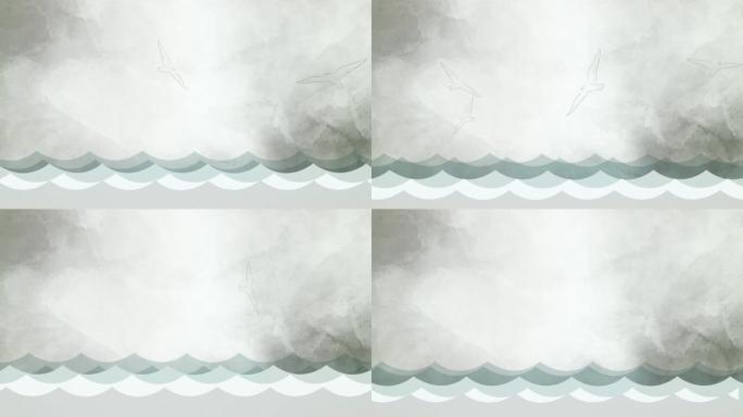 海水波浪-黑白和彩色-白天和黑夜，月亮和太阳，船和海鸥