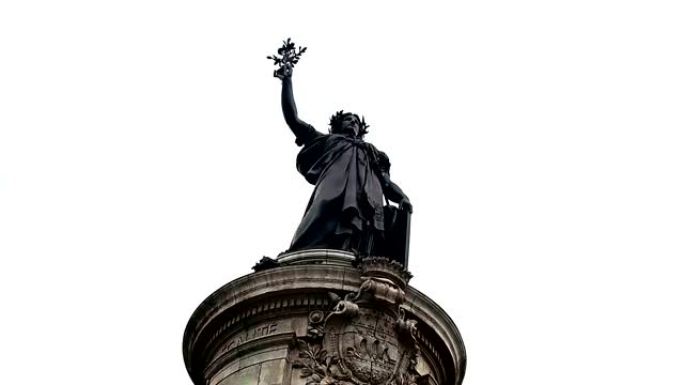 法国巴黎白色背景上的共和雕像