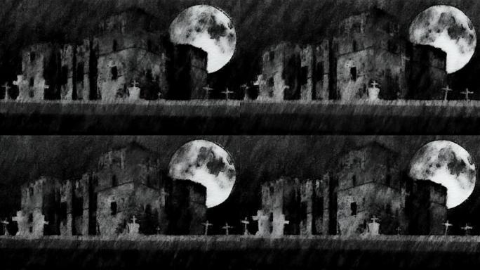 恐怖城堡墓地和满月