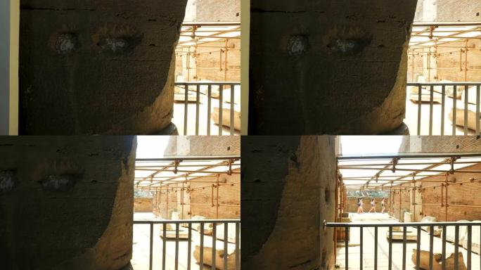 罗马罗马斗兽场通道的细节，电影摄影机拍摄的steadicam