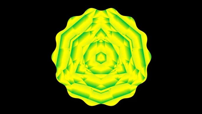 万花筒马赛克低聚背景动画。几何设计多边形图案运动图形。抽象纹理黄绿色素材视频。无缝循环屏幕保护程序。