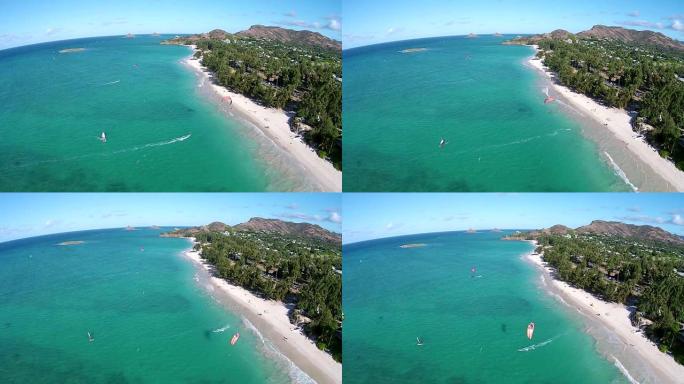 美国夏威夷瓦胡岛凯鲁瓦海滩鸟瞰图