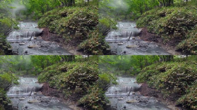 日本北海道登别的地狱谷或地狱谷附近的河