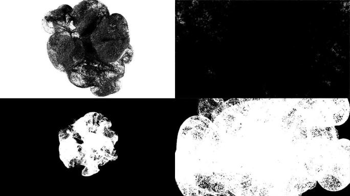 黑色气泡球在流体湍流中像爆炸一样旋转，在3D中产生平流效应。使用luma matte作为alpha通