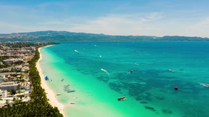 菲律宾长滩岛白色沙滩。延时