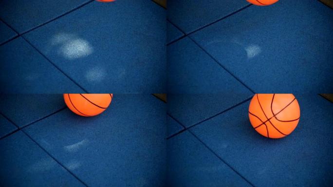 篮球在橡胶砖上跳跃，慢动作，游戏
