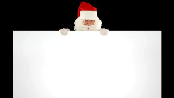 圣诞老人出现在一张白色床单后面，上面留有文字空间，并附有Luma哑光