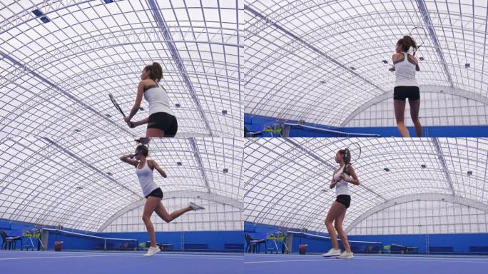 网球运动员练习正手凌空抽射