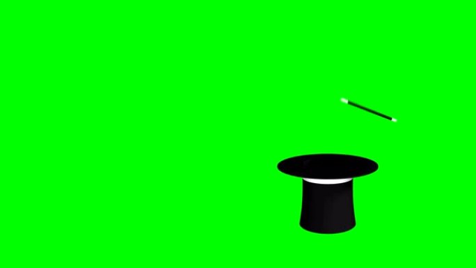 魔术师帽子和魔杖爆炸的星星绿色屏幕分离元素