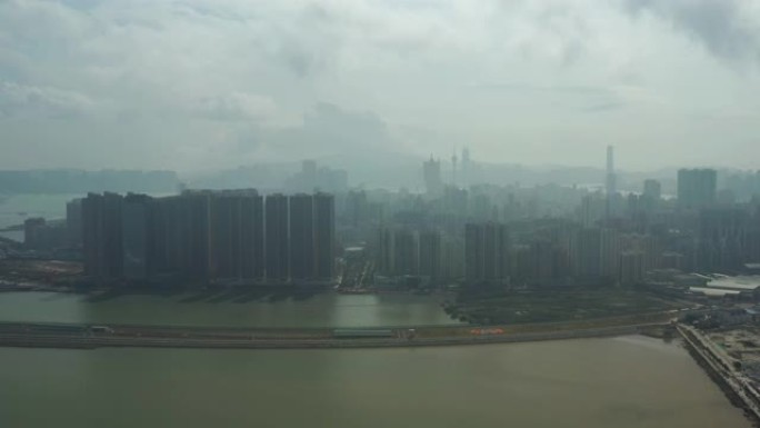 澳门珠海市中心海湾航空全景4k中国