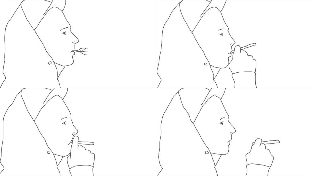 人脸连续线描动画。个人资料肖像