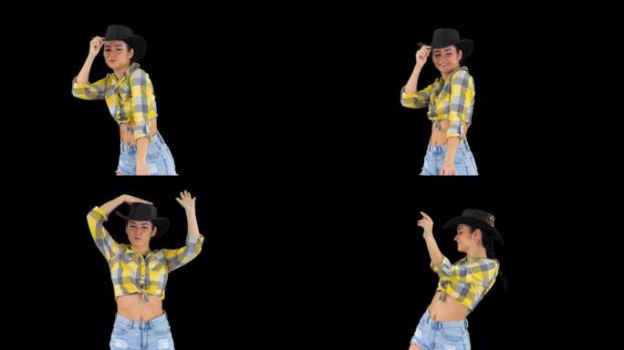 戴着牛仔帽的年轻女士在阿尔法频道跳舞