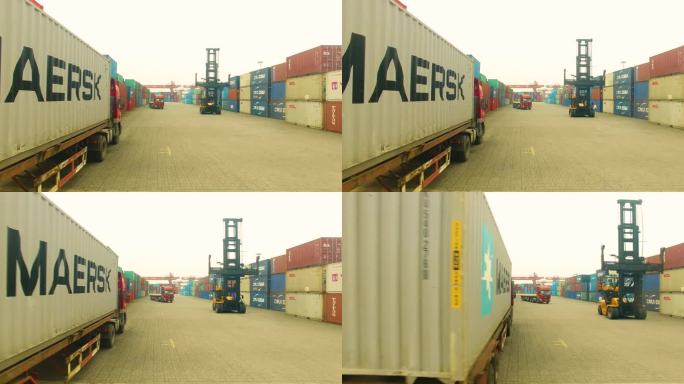 航拍货车运输集装箱
