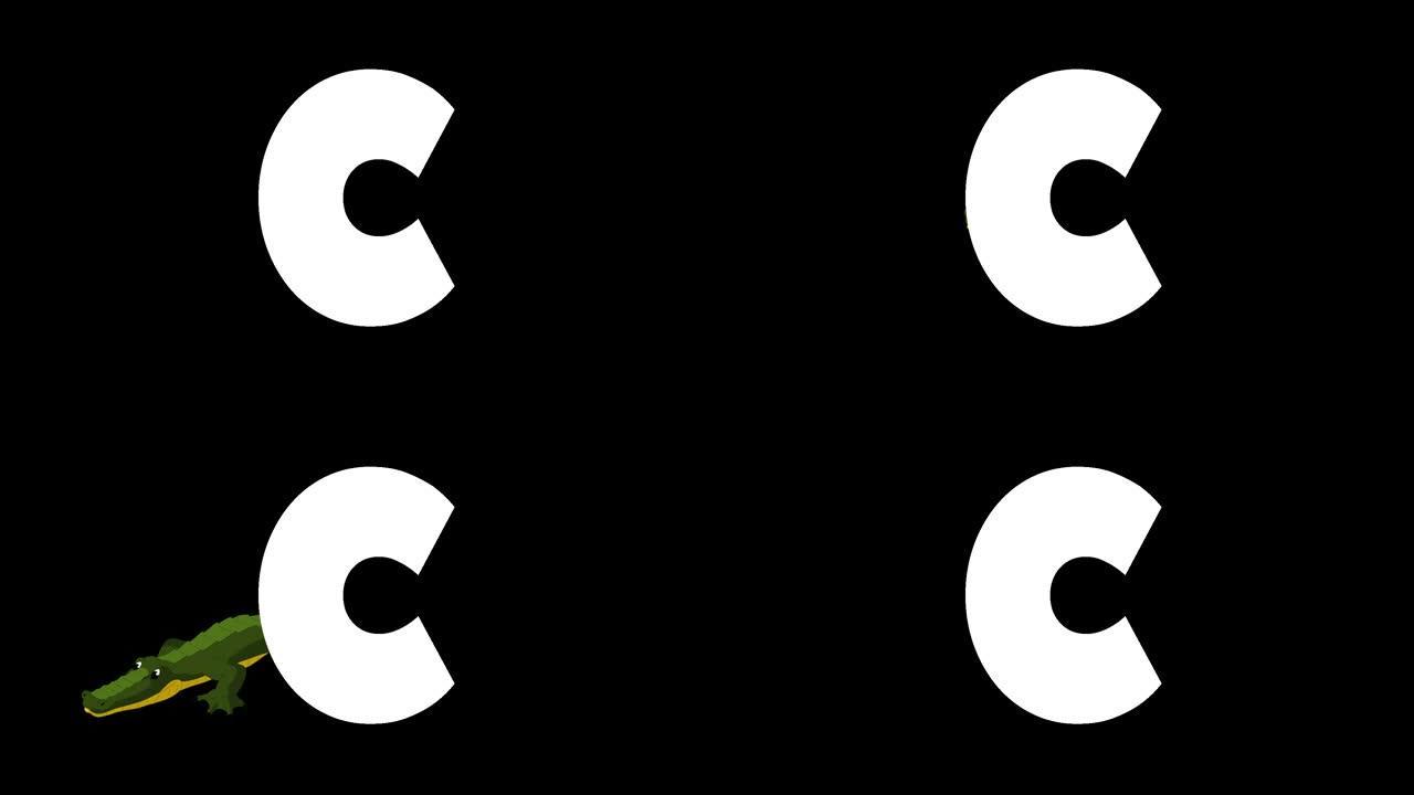 字母C和鳄鱼在前景
