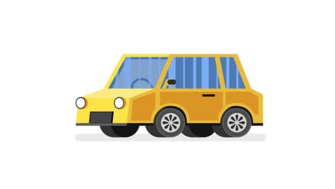卡通黄色汽车动画。循环动画。4k分辨率