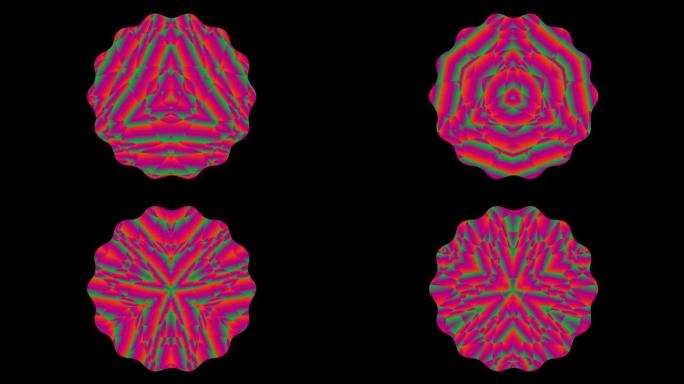 万花筒马赛克低聚背景动画。几何设计多边形图案运动图形。抽象纹理绿色橙色紫色粉色素材视频。无缝循环屏幕