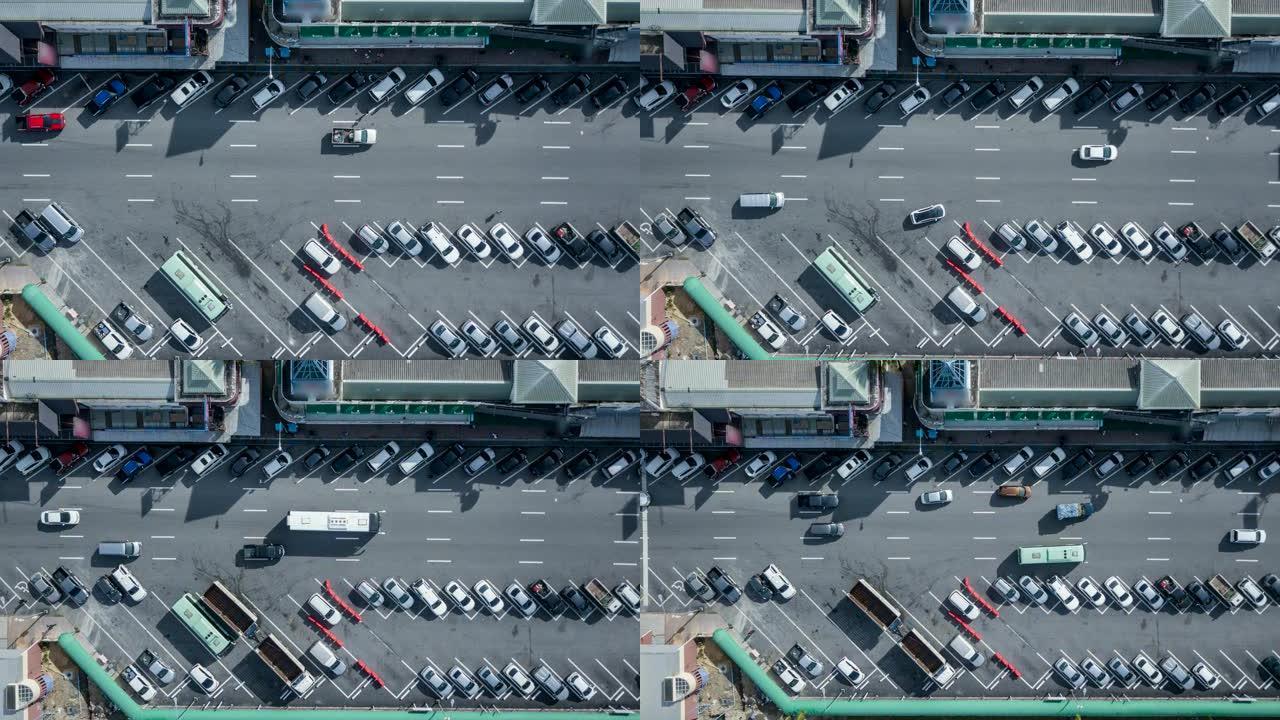 时间流逝。泰国曼谷-芭堤雅高速公路停车场休息区的鸟瞰图。