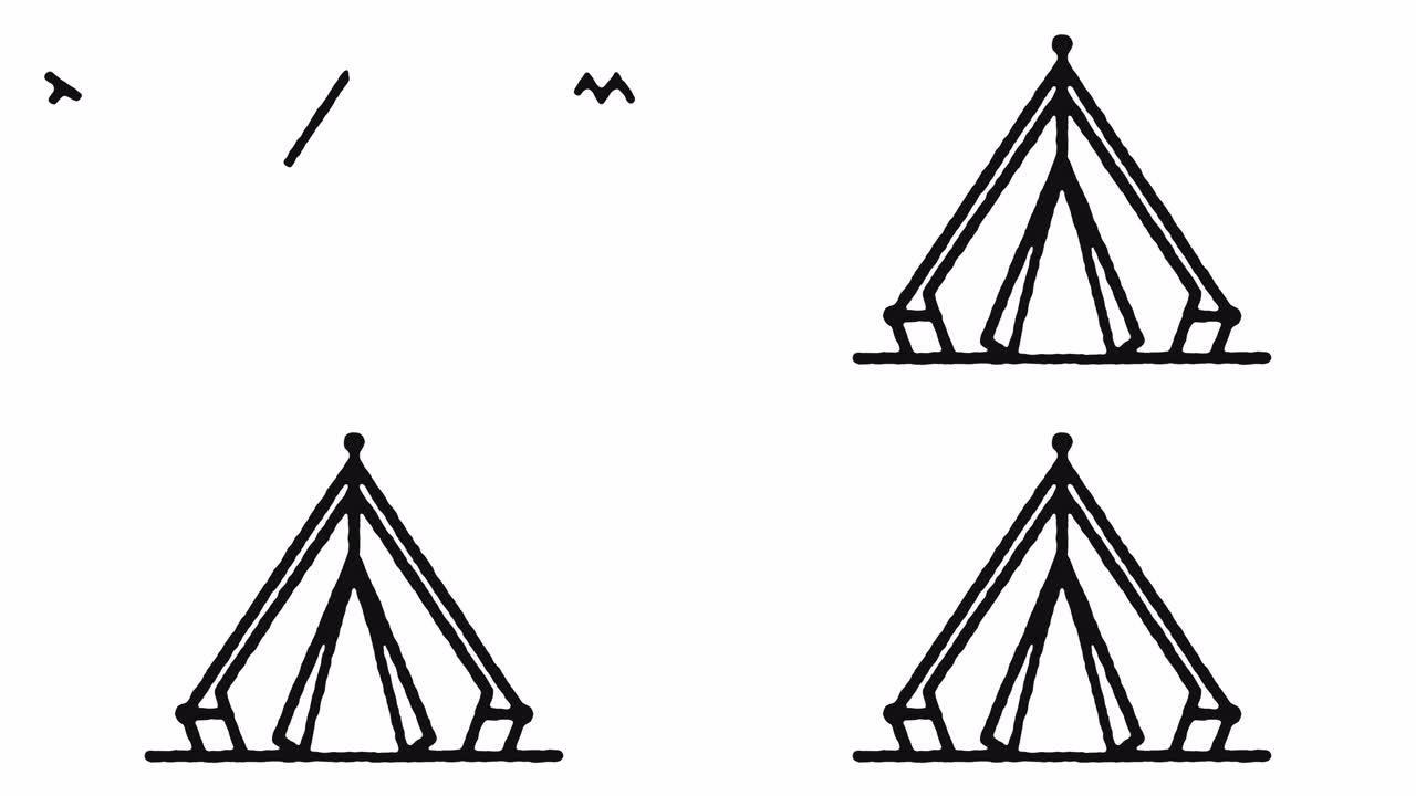 营地帐篷图标动画镜头和阿尔法频道