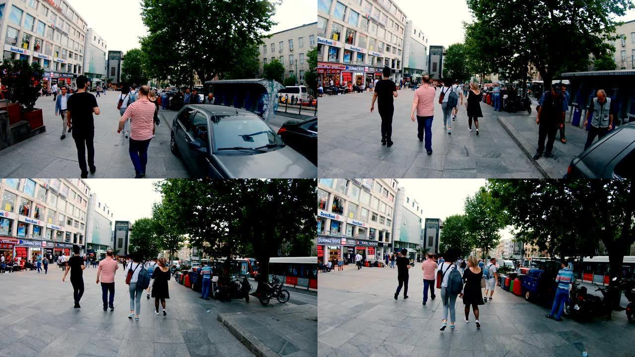 高峰时段，人们在伊斯坦布尔的人行道上慢动作