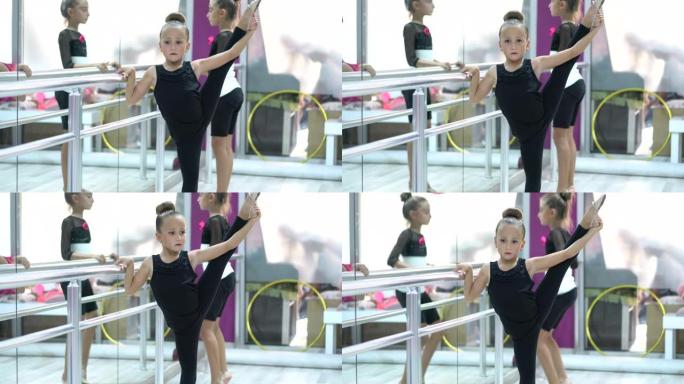 小女孩在室内准备芭蕾舞训练