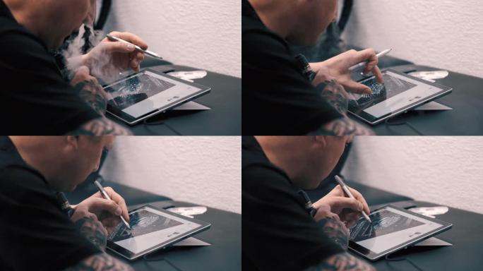 纹身艺术家为新纹身工作室追踪图像