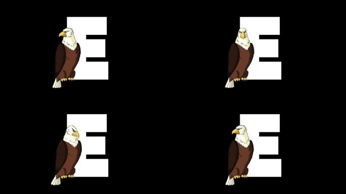 字母E和前景上的鹰