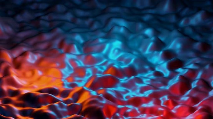 抽象流体橙红色和蓝色运动背景波。3D渲染
