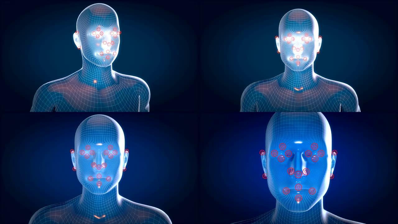 人体x射线，人体解剖面部识别，3D动画