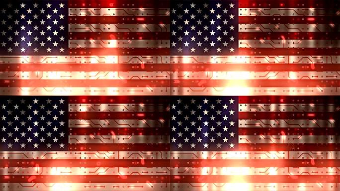 带电路板和连接的美利坚合众国国旗可循环背景