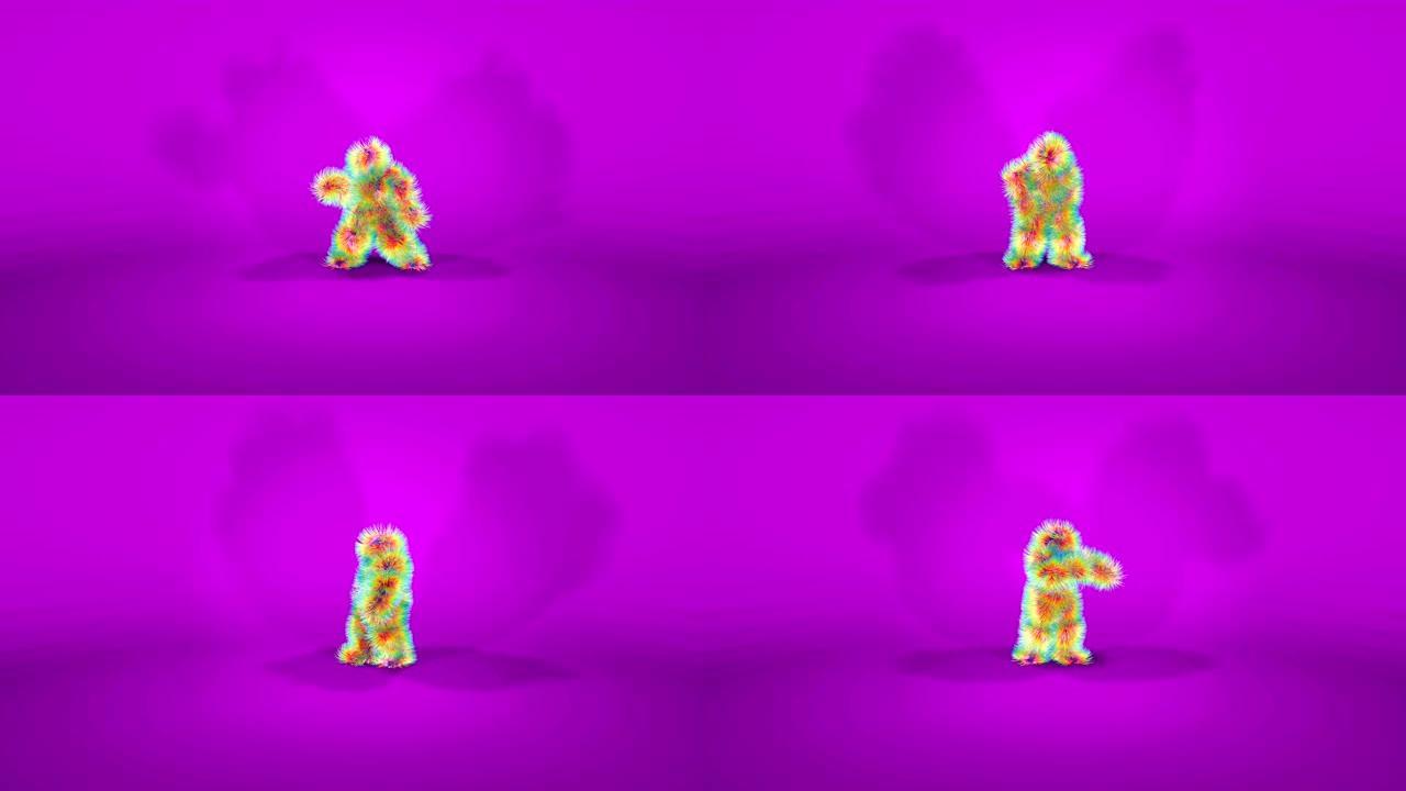 惊人的猴子角色在紫色背景下跳舞
