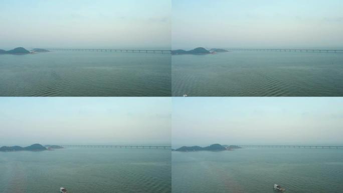 日落天空飞越著名澳门香港交通大桥空中全景4k中国