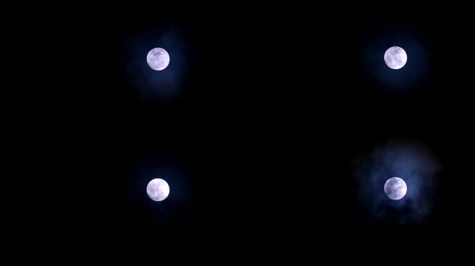 夜空中的满月冷月柔和乌云移动pass2